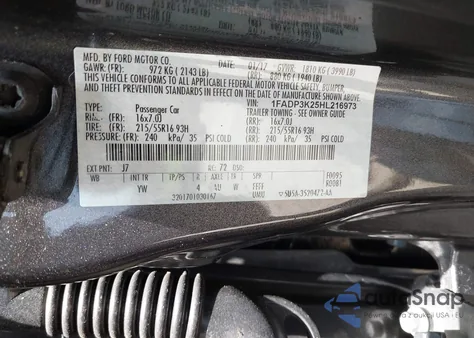 2017 Ford Focus Se из США, поврежденный, VIN 1FADP3K25HL216973